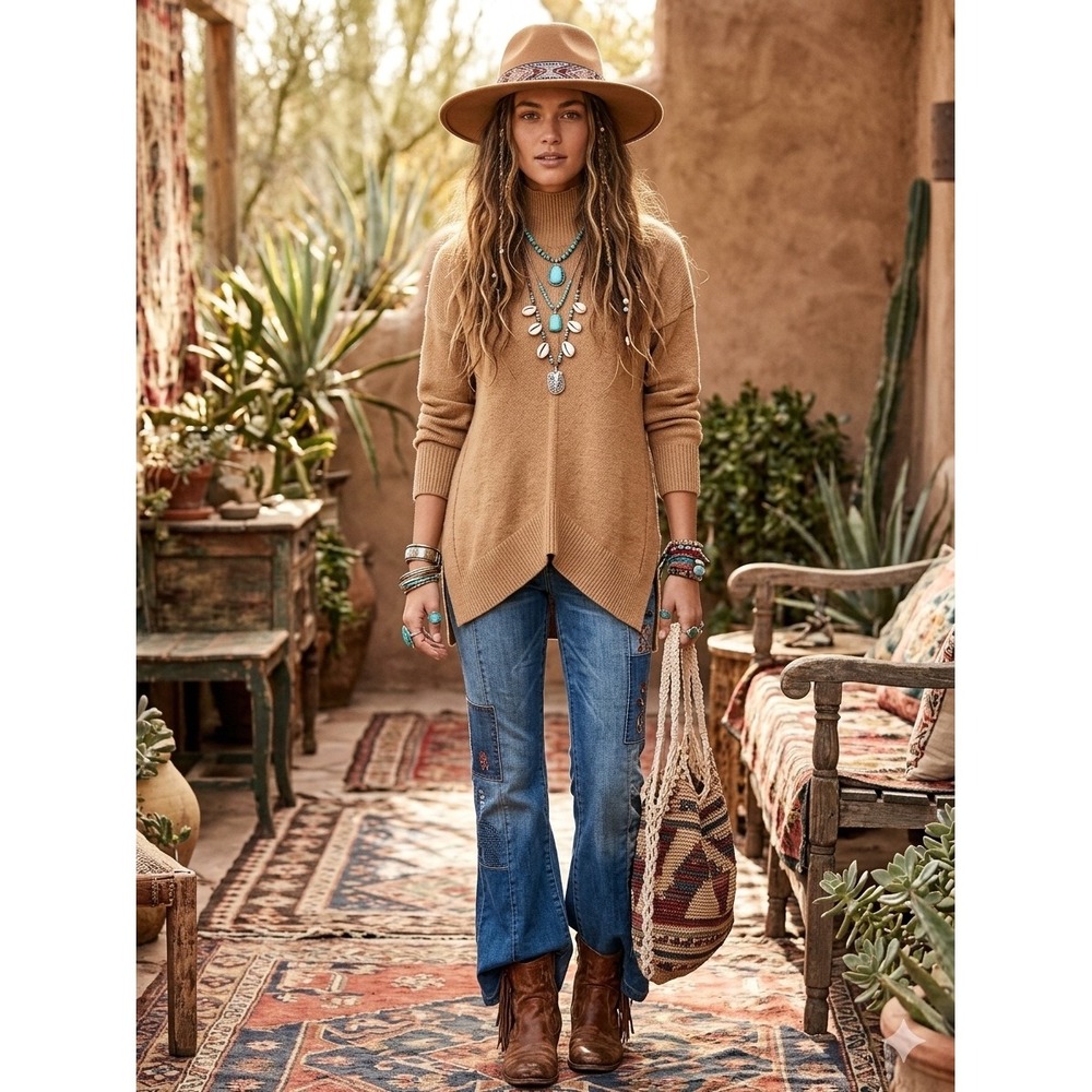 Maeve Anthropologie Camel Tan Mock Neck‎ High-Low Tunic Sweater XS OB1216924